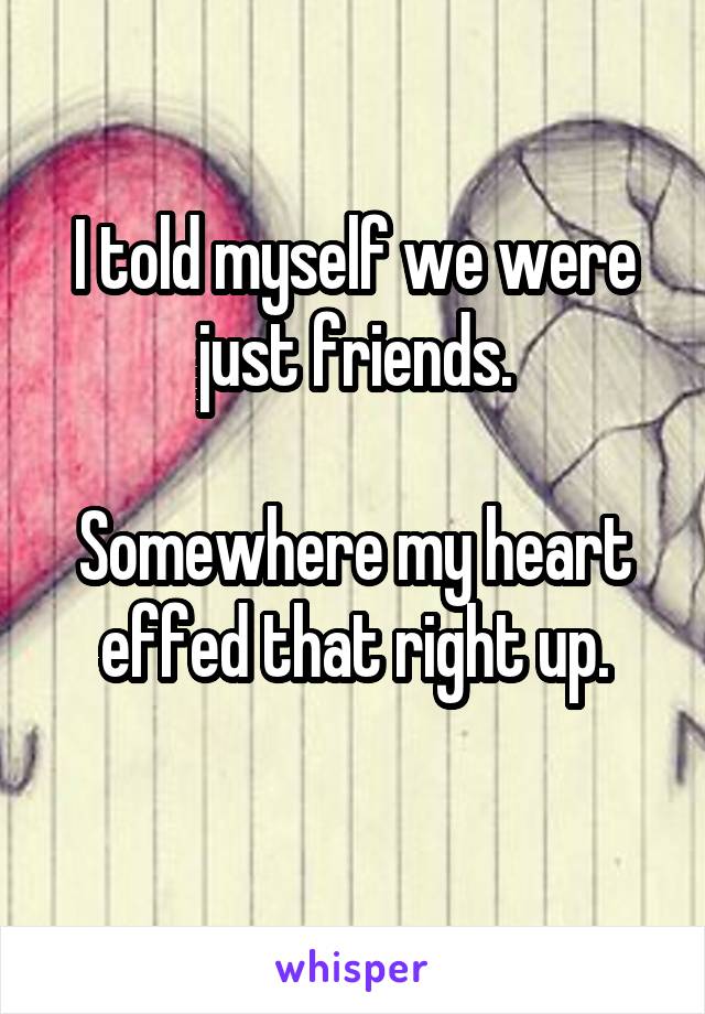 I told myself we were just friends.

Somewhere my heart effed that right up.
