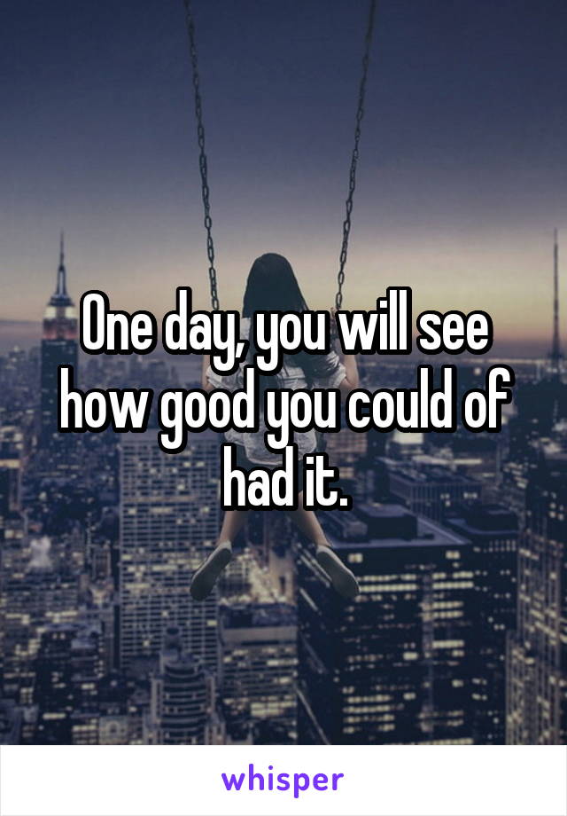 One day, you will see how good you could of had it.