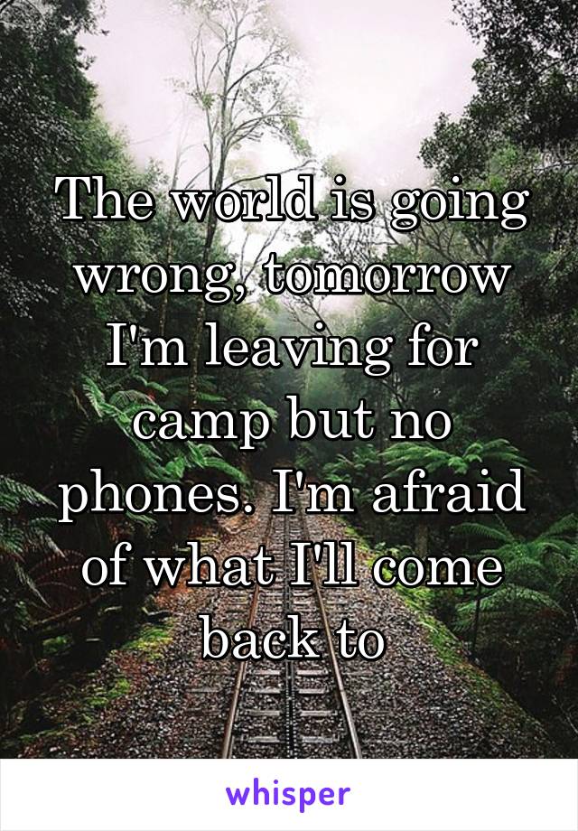 The world is going wrong, tomorrow I'm leaving for camp but no phones. I'm afraid of what I'll come back to