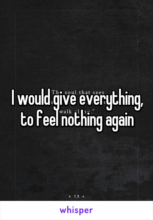 I would give everything, to feel nothing again