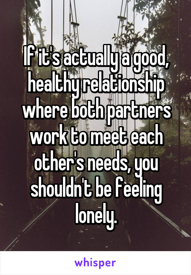 If it's actually a good, healthy relationship where both partners work to meet each other's needs, you shouldn't be feeling lonely.