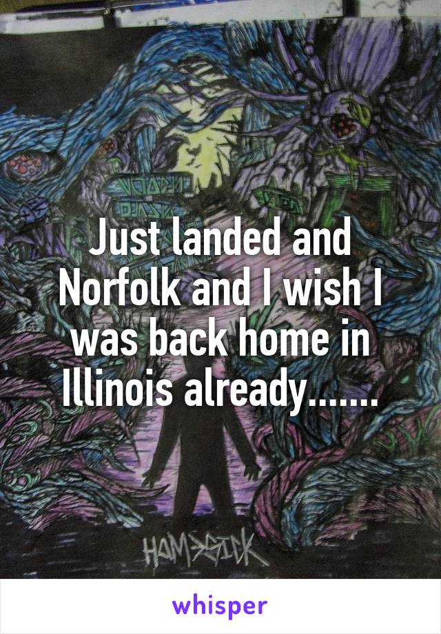 Just landed and Norfolk and I wish I was back home in Illinois already.......