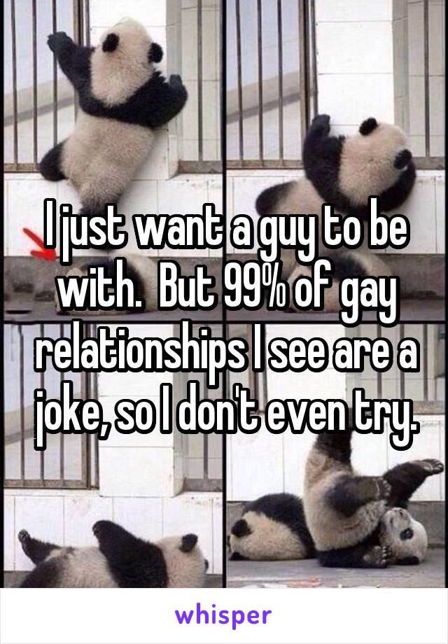 I just want a guy to be with.  But 99% of gay relationships I see are a joke, so I don't even try.