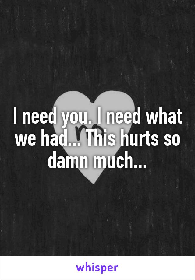 I need you. I need what we had... This hurts so damn much...