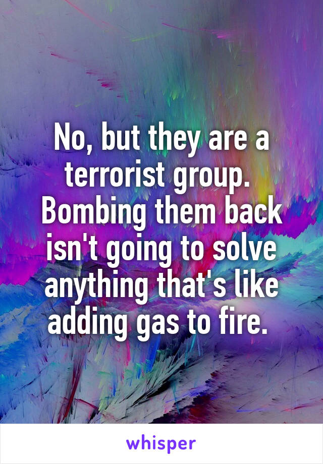 No, but they are a terrorist group.  Bombing them back isn't going to solve anything that's like adding gas to fire. 