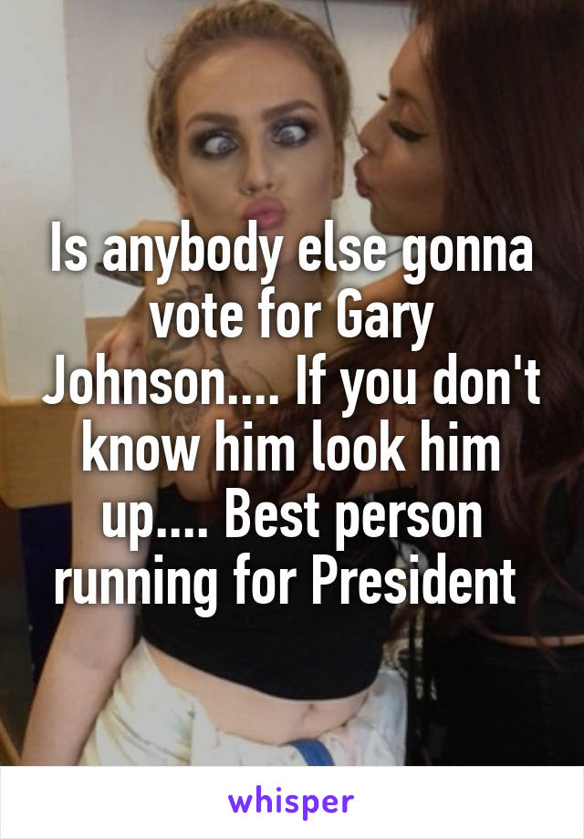 Is anybody else gonna vote for Gary Johnson.... If you don't know him look him up.... Best person running for President 