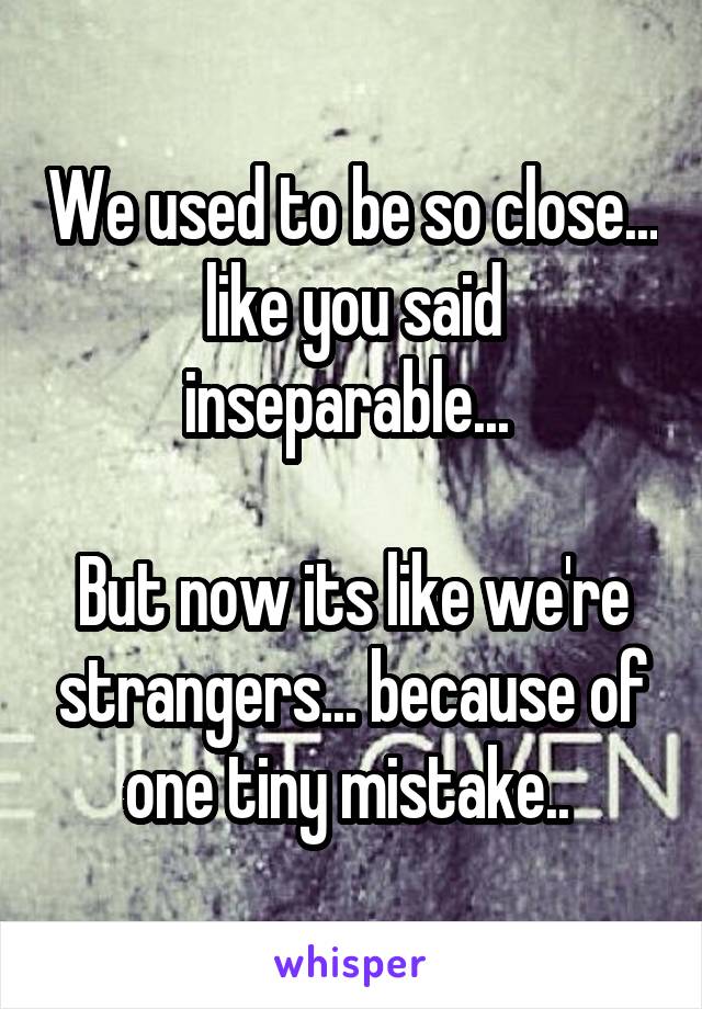 We used to be so close... like you said inseparable... 

But now its like we're strangers... because of one tiny mistake.. 