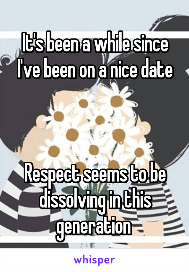 It's been a while since I've been on a nice date



Respect seems to be dissolving in this generation 