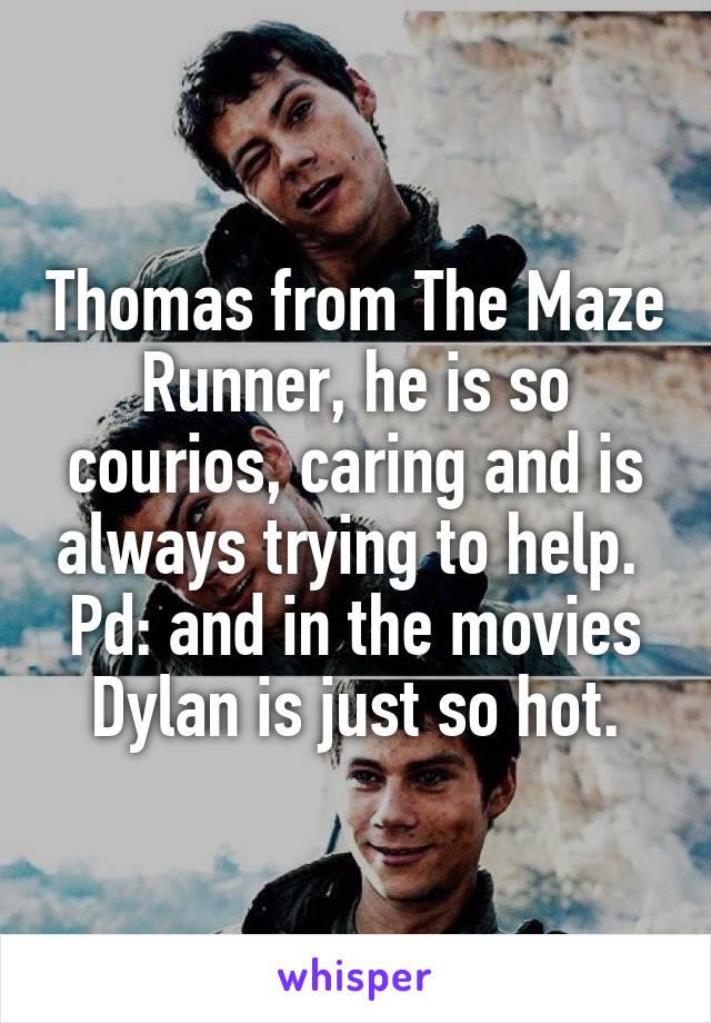 Thomas from The Maze Runner, he is so courios, caring and is always trying to help. 
Pd: and in the movies Dylan is just so hot.