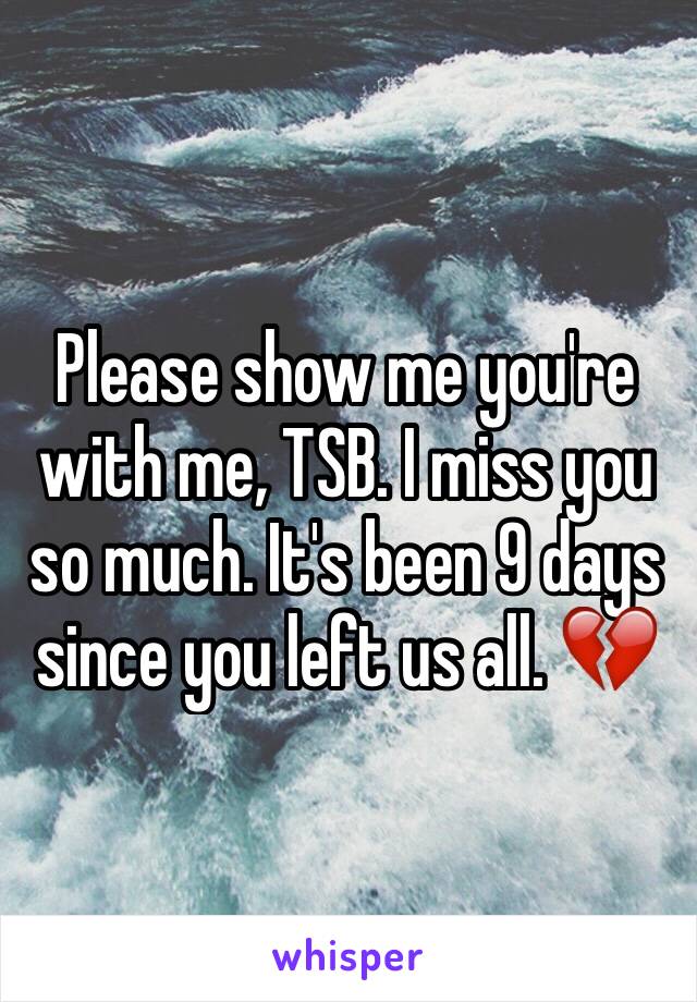 Please show me you're with me, TSB. I miss you so much. It's been 9 days since you left us all. 💔