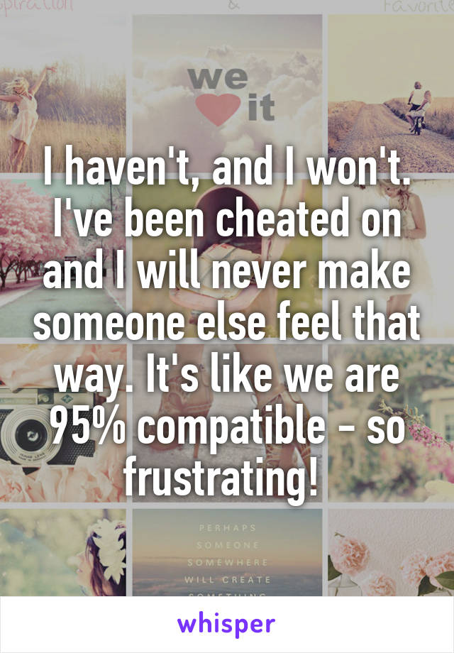 I haven't, and I won't. I've been cheated on and I will never make someone else feel that way. It's like we are 95% compatible - so frustrating! 