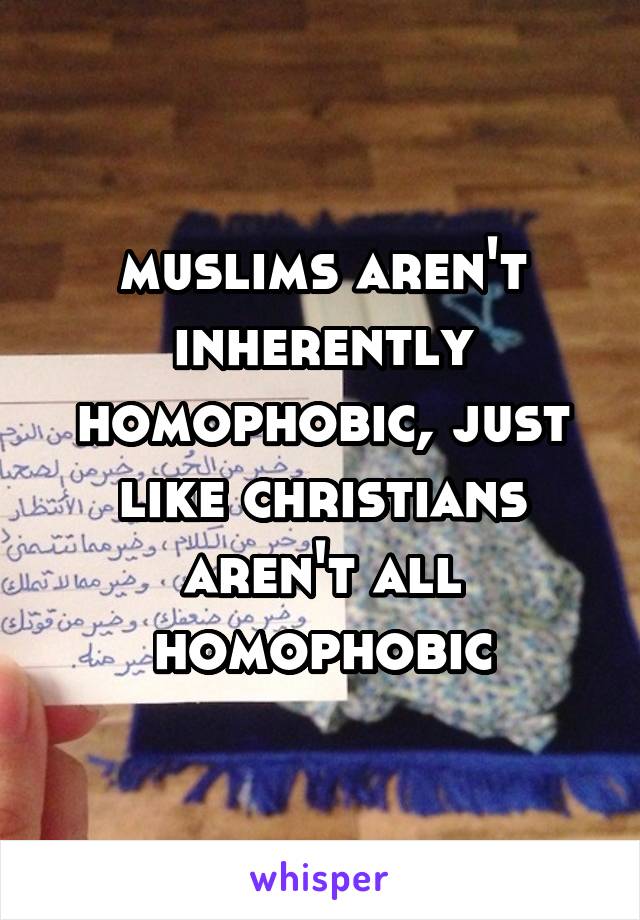 muslims aren't inherently homophobic, just like christians aren't all homophobic