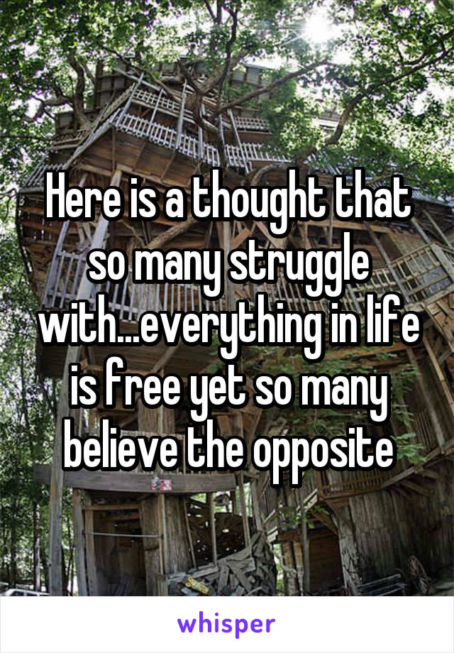 Here is a thought that so many struggle with...everything in life is free yet so many believe the opposite