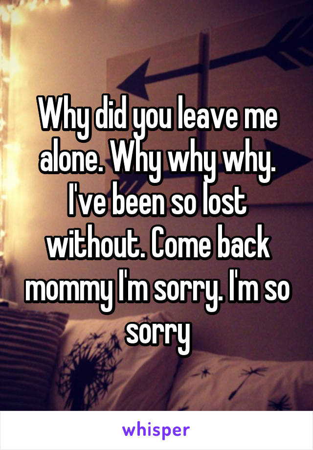 Why did you leave me alone. Why why why. I've been so lost without. Come back mommy I'm sorry. I'm so sorry