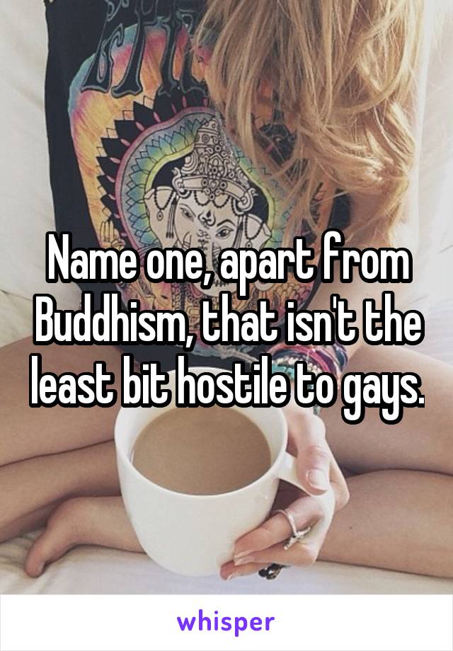 Name one, apart from Buddhism, that isn't the least bit hostile to gays.