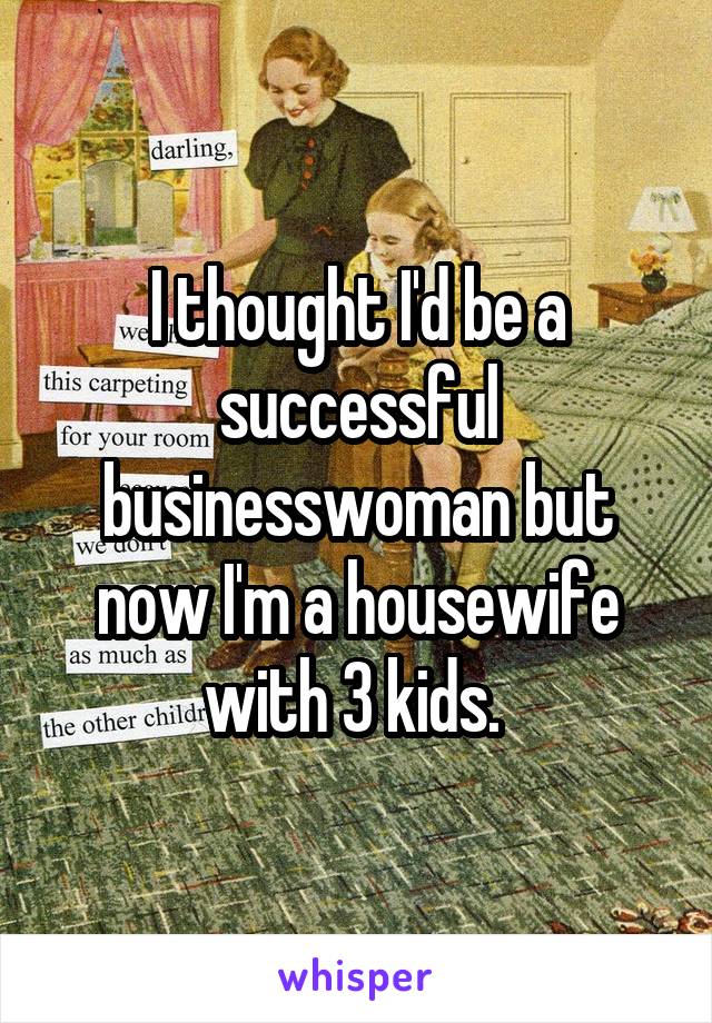 I thought I'd be a successful businesswoman but now I'm a housewife with 3 kids. 