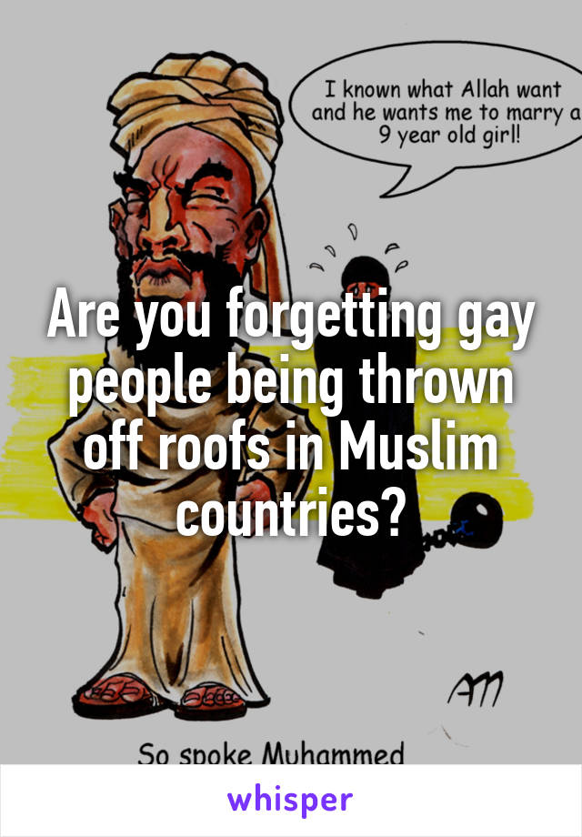 Are you forgetting gay people being thrown off roofs in Muslim countries?