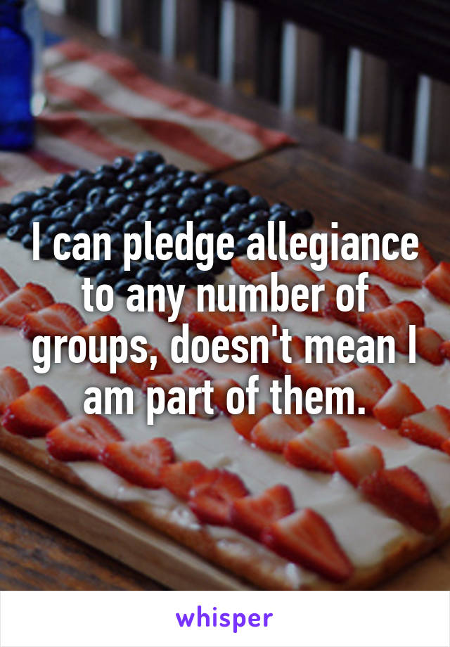 I can pledge allegiance to any number of groups, doesn't mean I am part of them.