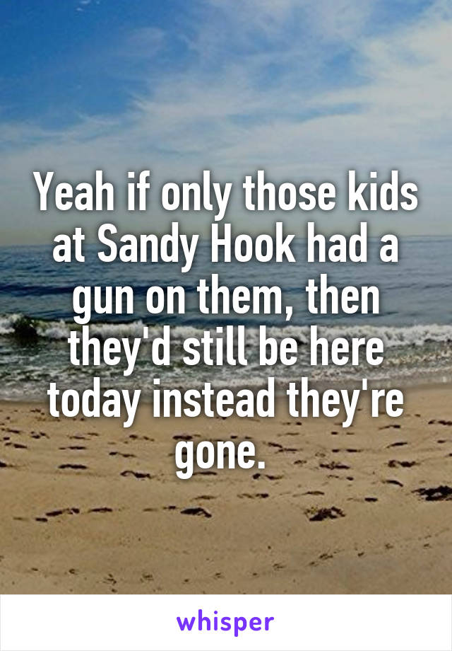 Yeah if only those kids at Sandy Hook had a gun on them, then they'd still be here today instead they're gone. 