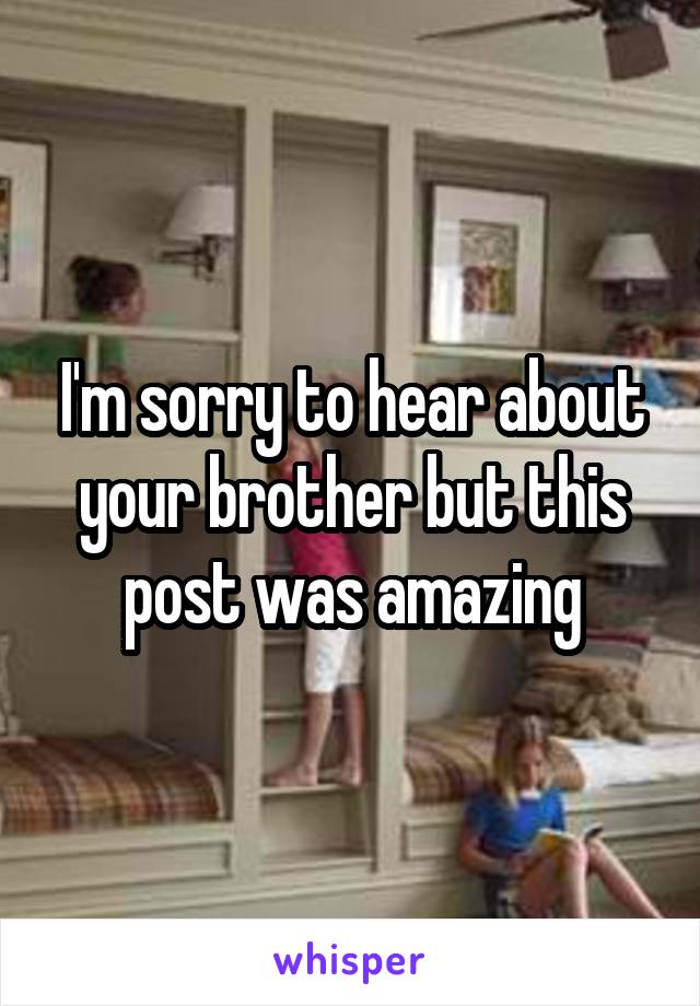 I'm sorry to hear about your brother but this post was amazing