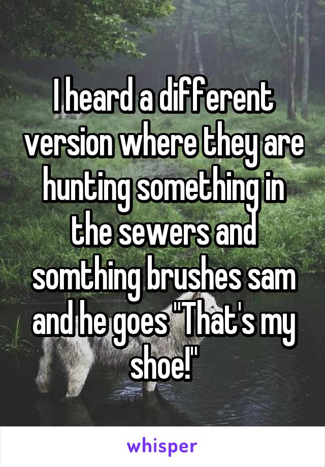 I heard a different version where they are hunting something in the sewers and somthing brushes sam and he goes "That's my shoe!"