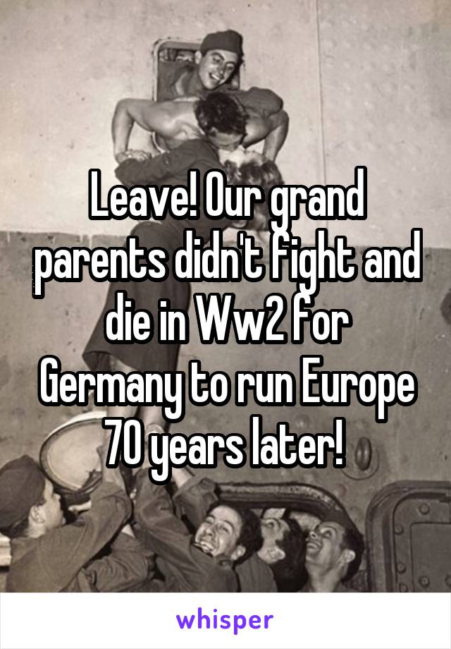 Leave! Our grand parents didn't fight and die in Ww2 for Germany to run Europe 70 years later! 