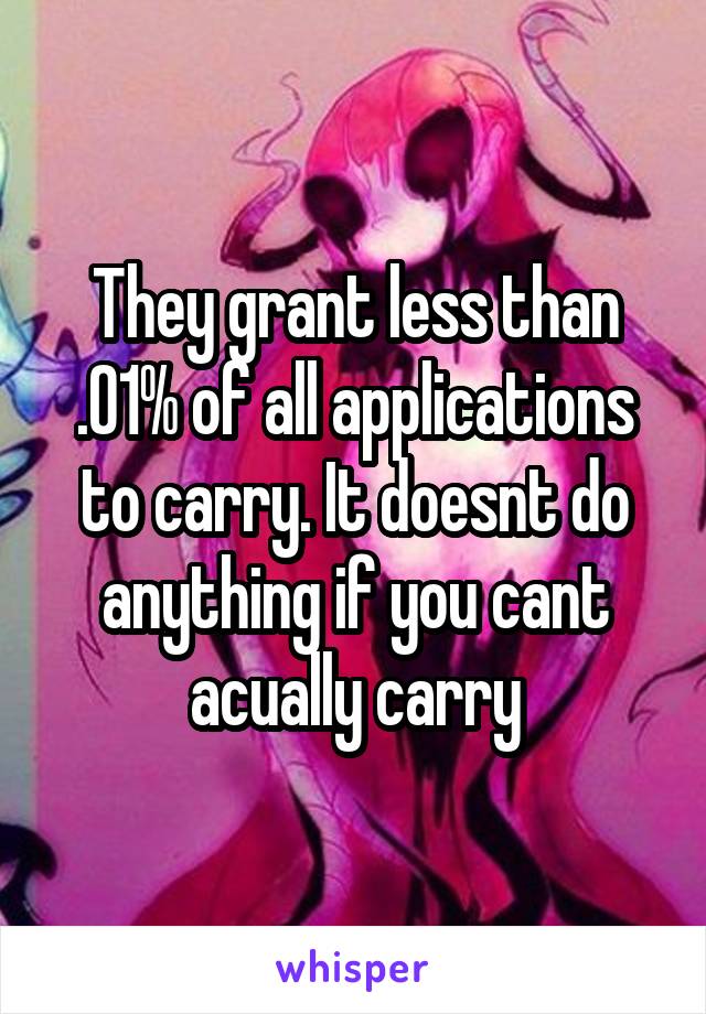 They grant less than .01% of all applications to carry. It doesnt do anything if you cant acually carry