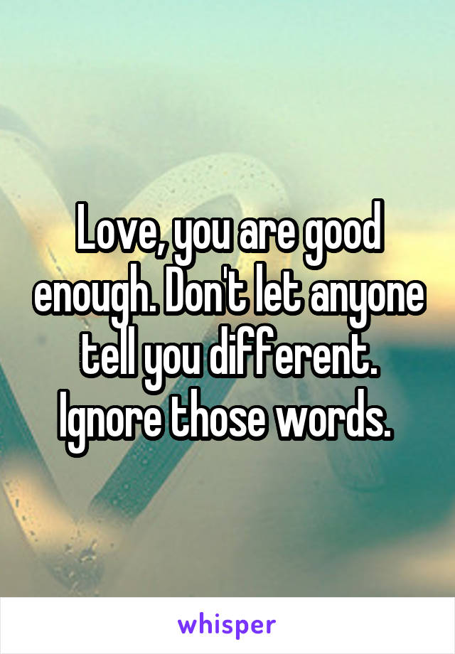 Love, you are good enough. Don't let anyone tell you different. Ignore those words. 