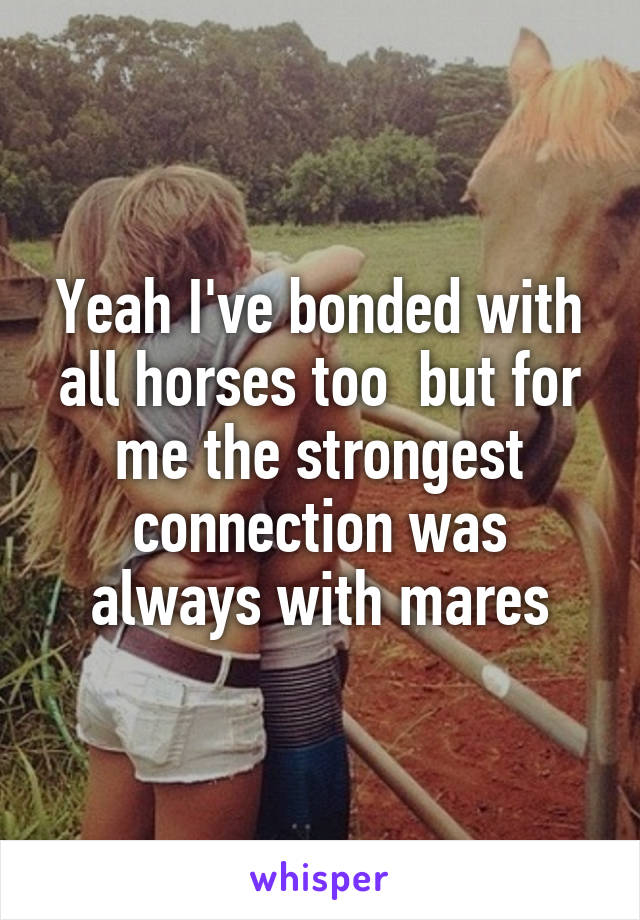 Yeah I've bonded with all horses too  but for me the strongest connection was always with mares