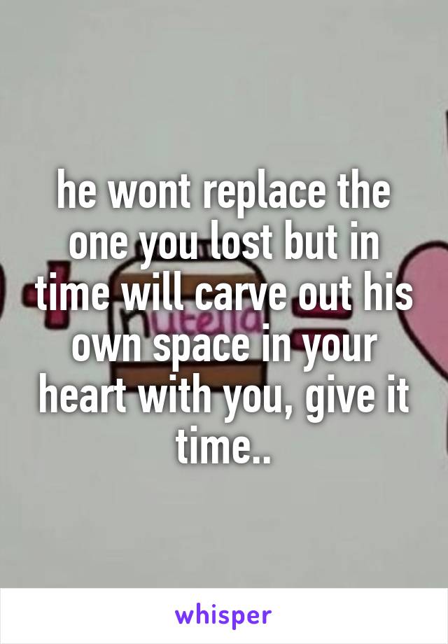 he wont replace the one you lost but in time will carve out his own space in your heart with you, give it time..