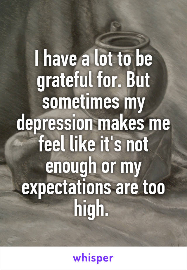 I have a lot to be grateful for. But sometimes my depression makes me feel like it's not enough or my expectations are too high. 
