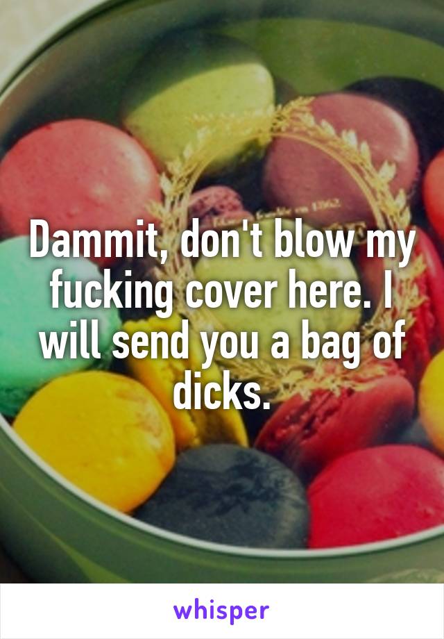 Dammit, don't blow my fucking cover here. I will send you a bag of dicks.