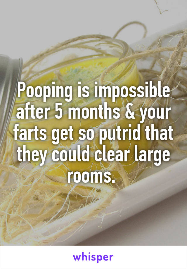 Pooping is impossible after 5 months & your farts get so putrid that they could clear large rooms. 