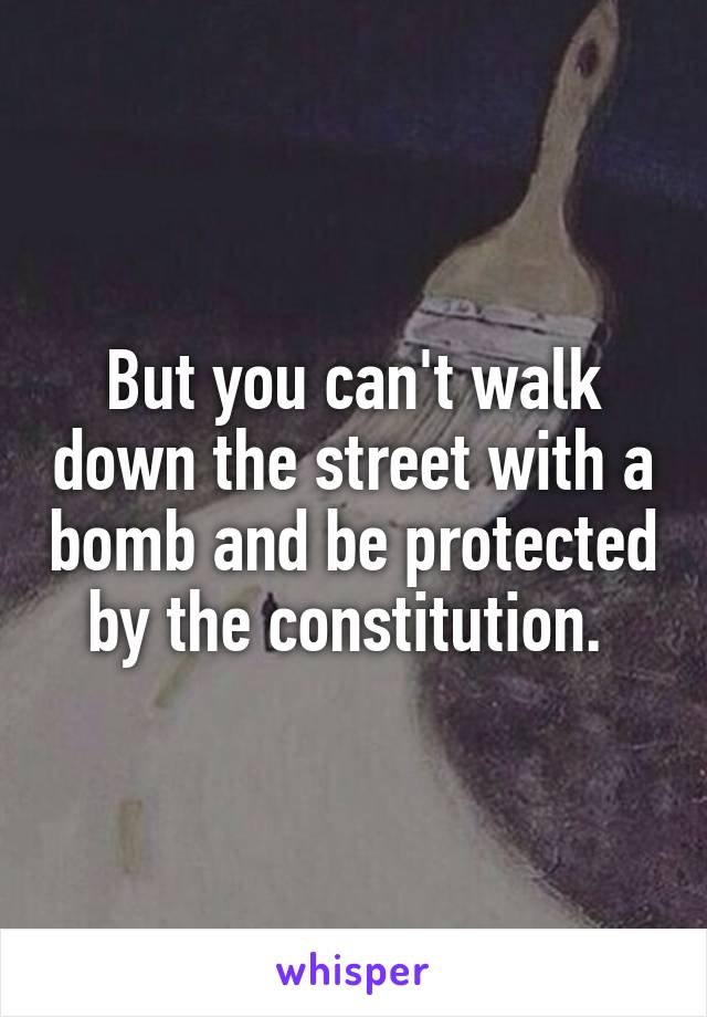 But you can't walk down the street with a bomb and be protected by the constitution. 