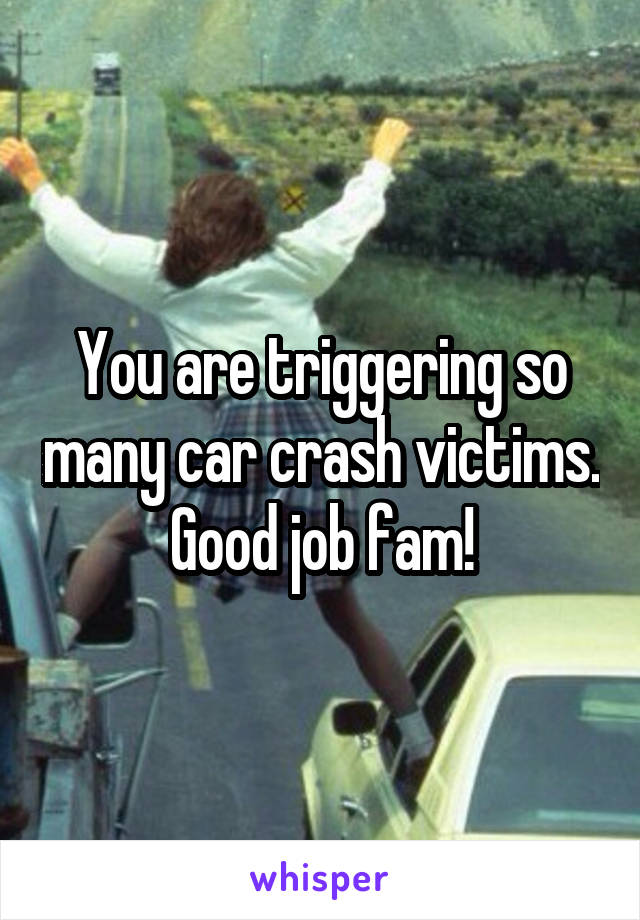 You are triggering so many car crash victims. Good job fam!