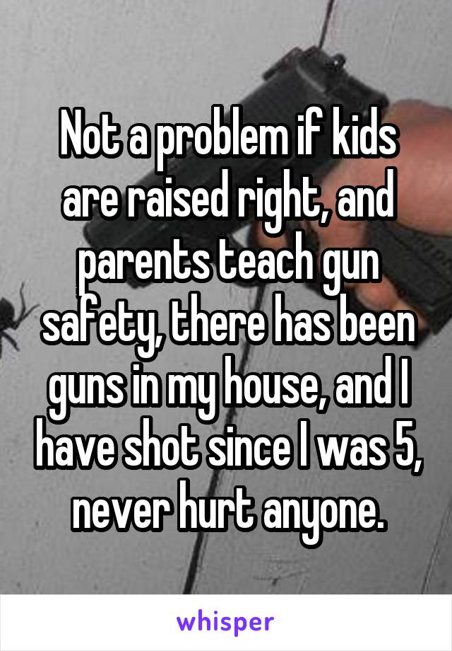 Not a problem if kids are raised right, and parents teach gun safety, there has been guns in my house, and I have shot since I was 5, never hurt anyone.