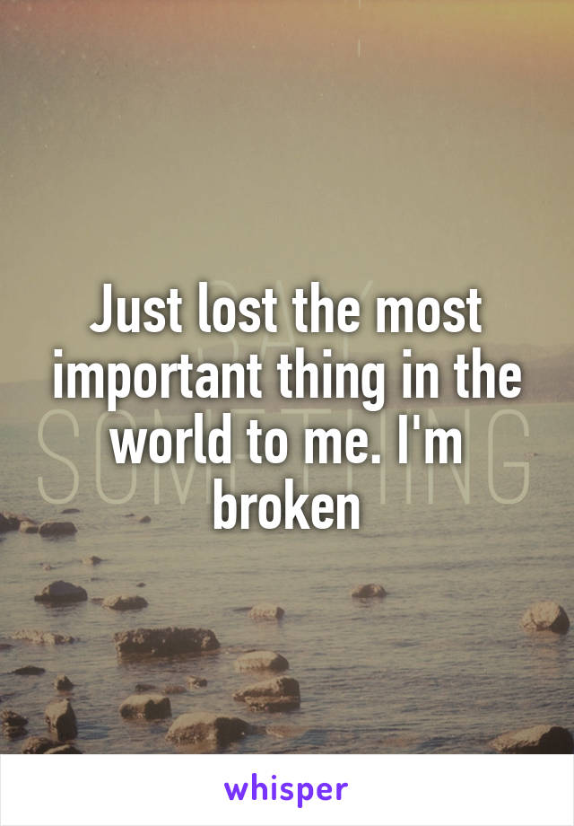 Just lost the most important thing in the world to me. I'm broken