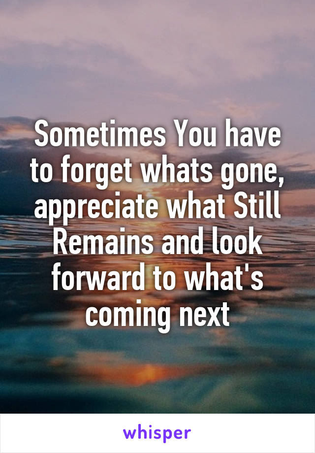 Sometimes You have to forget whats gone, appreciate what Still Remains and look forward to what's coming next