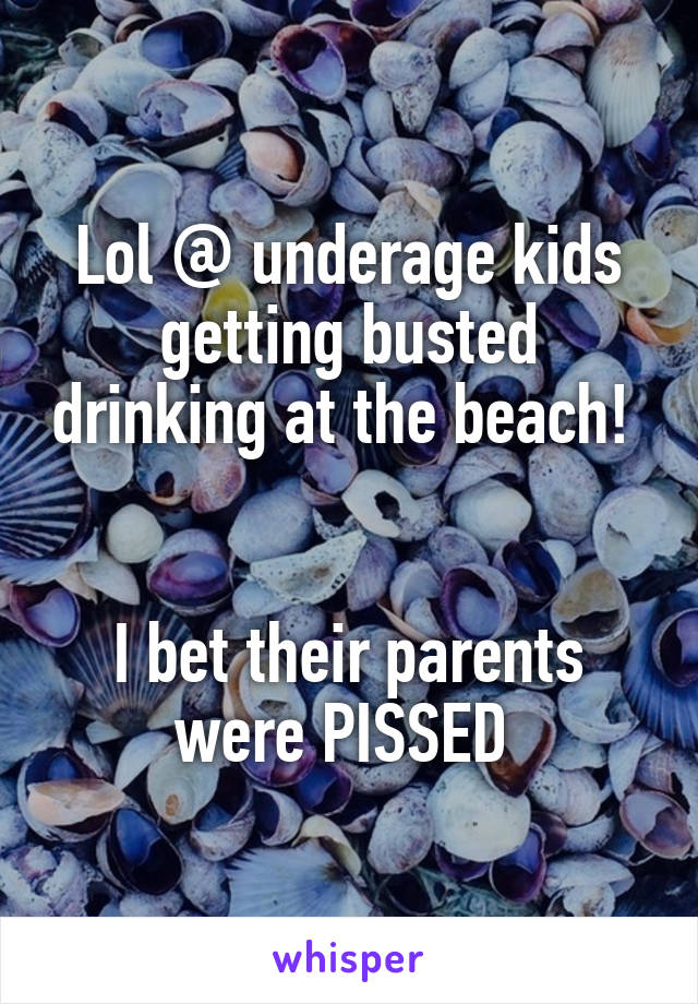 Lol @ underage kids getting busted drinking at the beach!  

I bet their parents were PISSED 