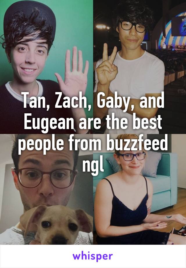 Tan, Zach, Gaby, and Eugean are the best people from buzzfeed ngl