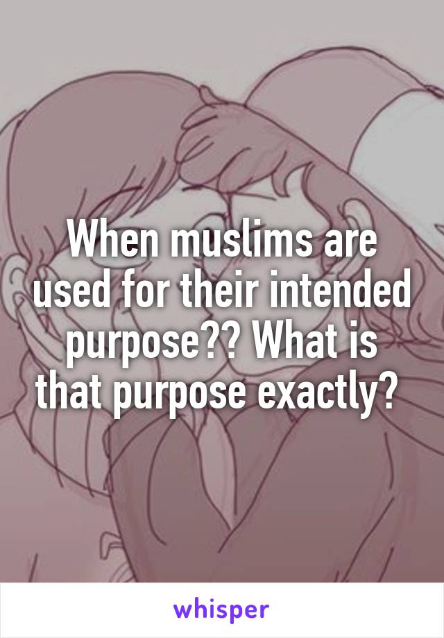 When muslims are used for their intended purpose?? What is that purpose exactly? 