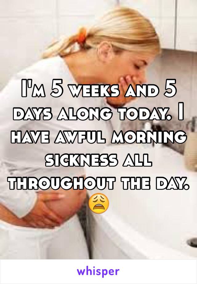 I'm 5 weeks and 5 days along today. I have awful morning sickness all throughout the day. 😩