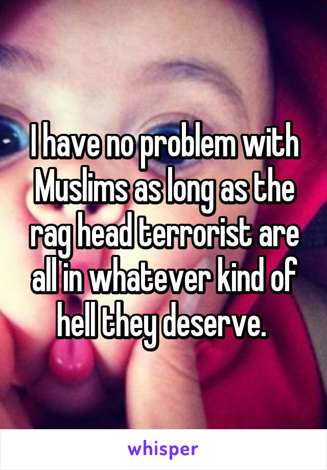 I have no problem with Muslims as long as the rag head terrorist are all in whatever kind of hell they deserve. 