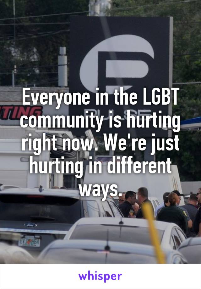 Everyone in the LGBT community is hurting right now. We're just hurting in different ways.