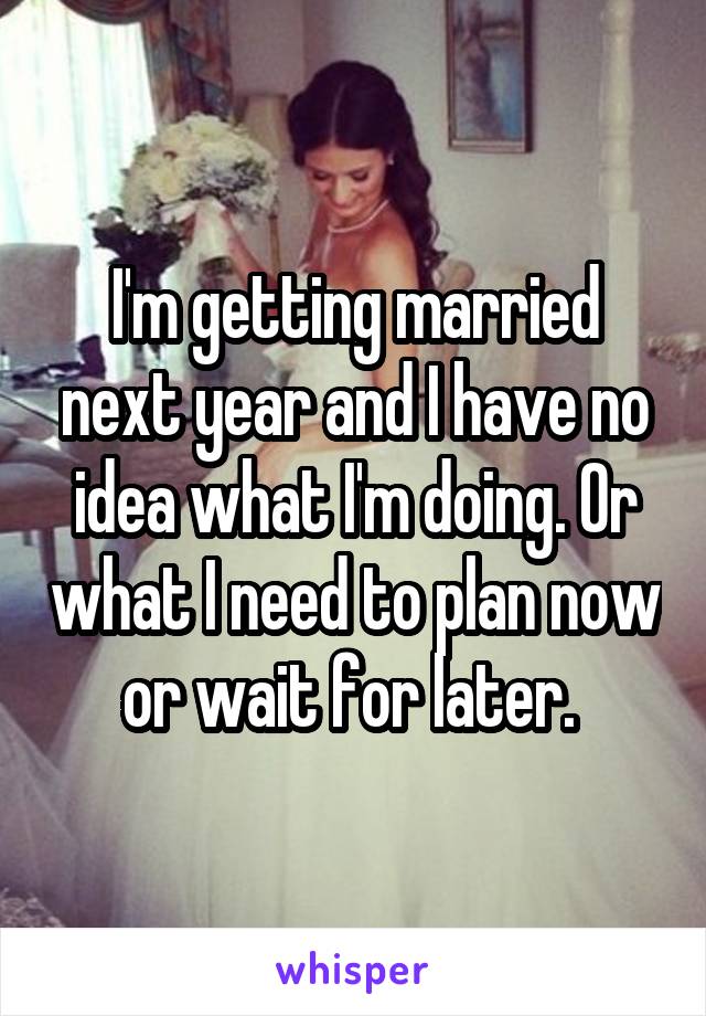 I'm getting married next year and I have no idea what I'm doing. Or what I need to plan now or wait for later. 