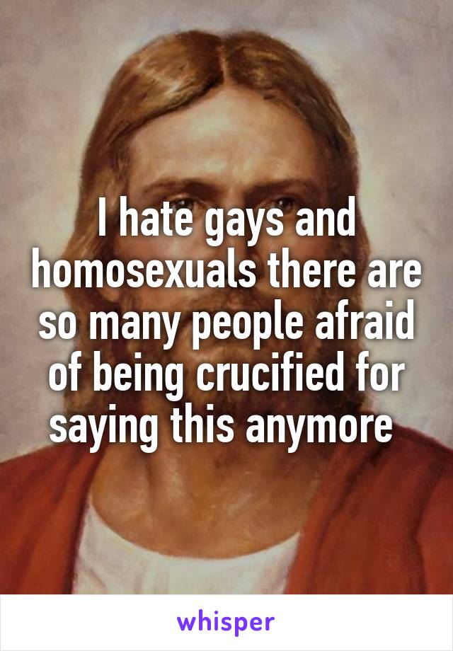 I hate gays and homosexuals there are so many people afraid of being crucified for saying this anymore 