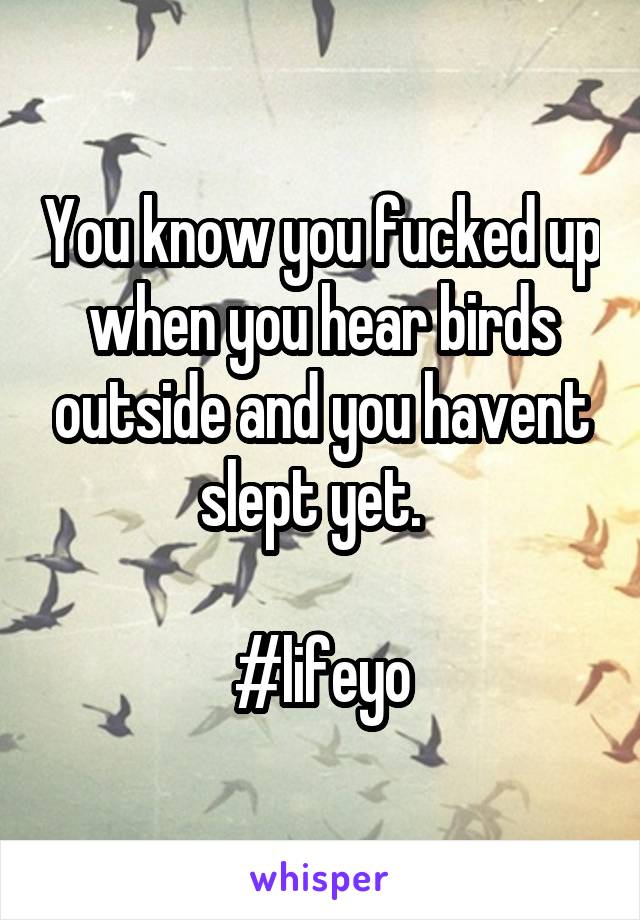 You know you fucked up when you hear birds outside and you havent slept yet.  

#lifeyo