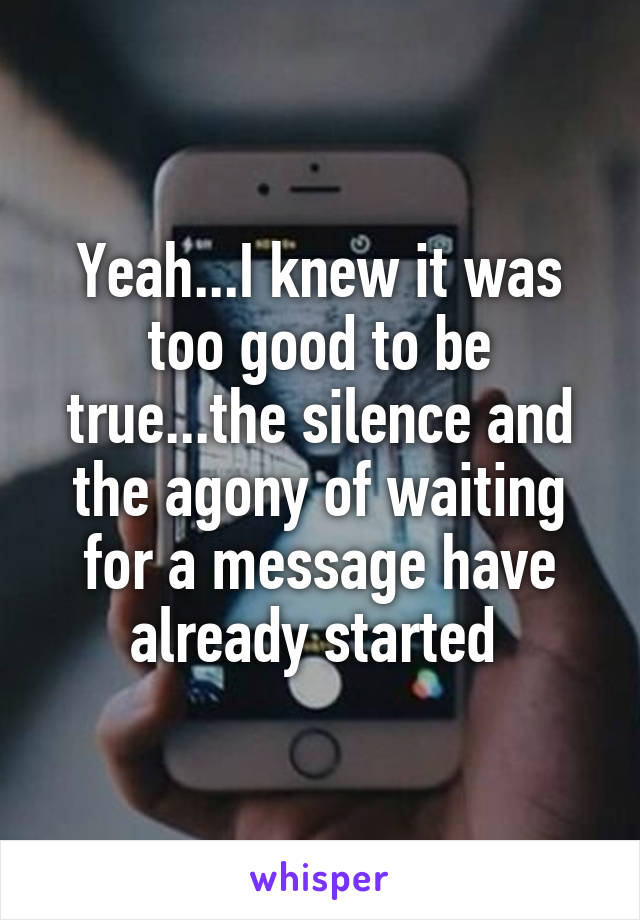 Yeah...I knew it was too good to be true...the silence and the agony of waiting for a message have already started 