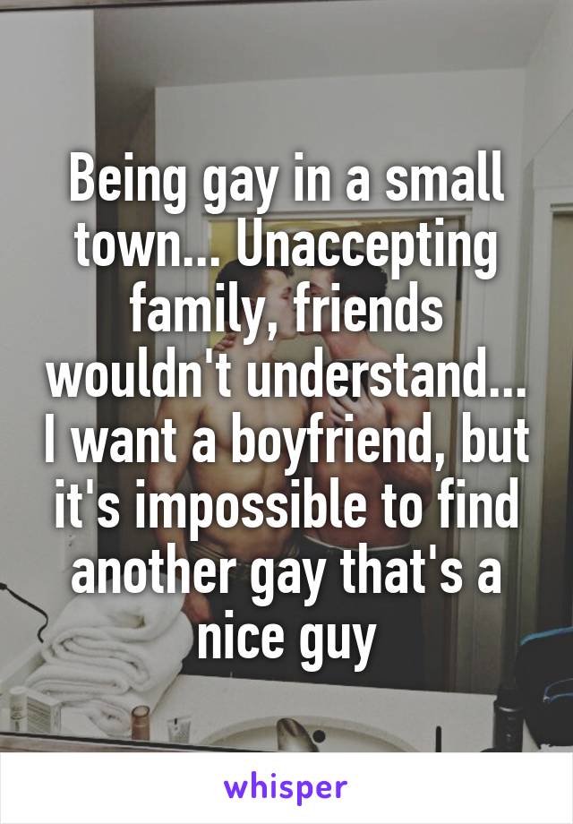 Being gay in a small town... Unaccepting family, friends wouldn't understand... I want a boyfriend, but it's impossible to find another gay that's a nice guy