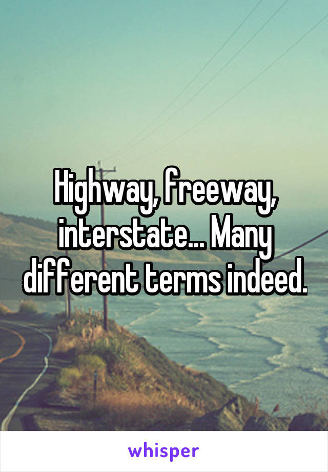 Highway, freeway, interstate... Many different terms indeed.